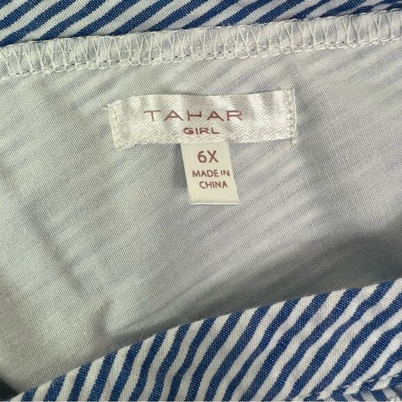 Tahari Dress Girls 6X Blue and White Pinstripe Ruffle Eyelet Embroidered - Picture 9 of 11